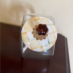 Mackenzie Childs Parchment Check 4 Piece Cookie Glass Jar + Amber Lid bundle